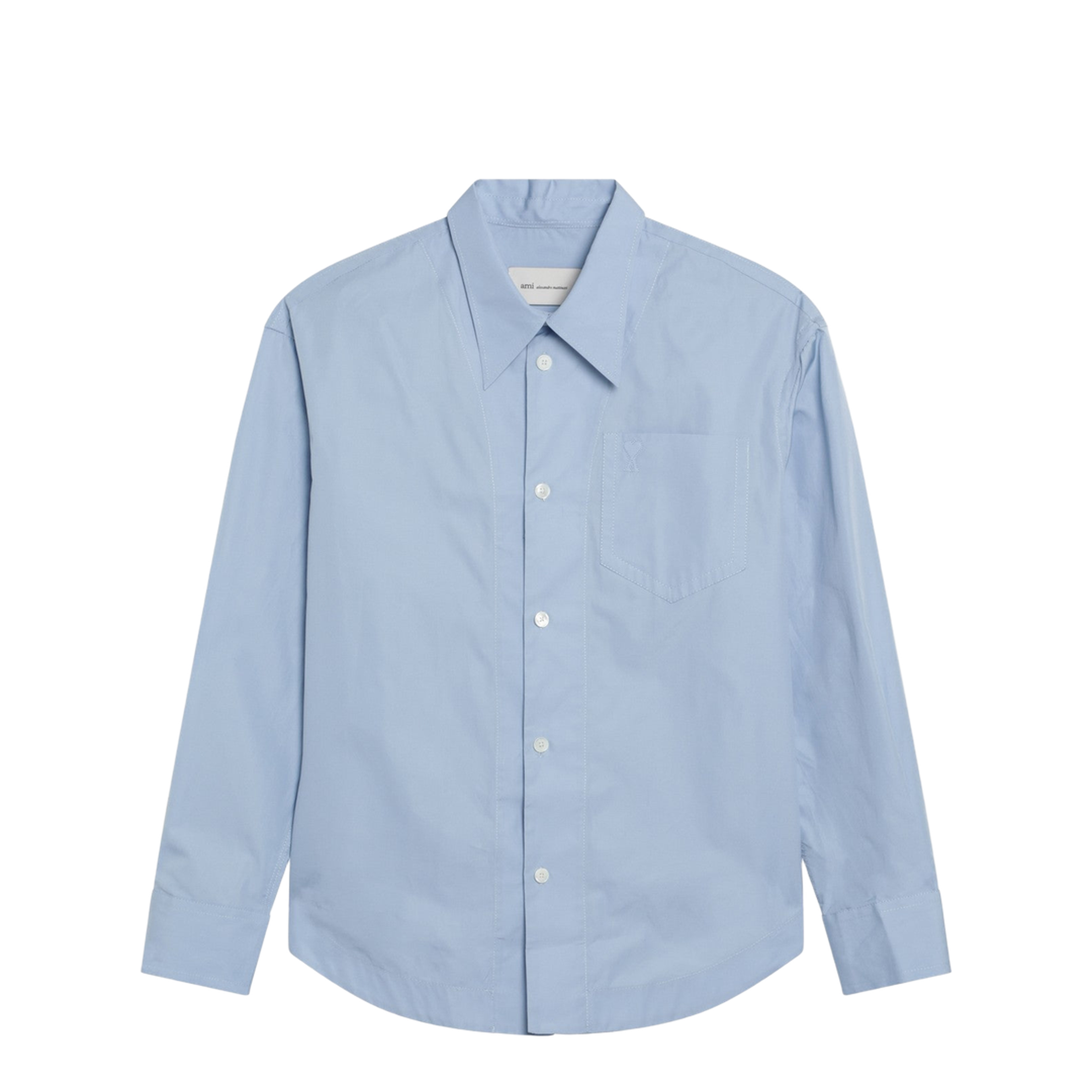 Large Blue Pointed Collar Cotton Shirt