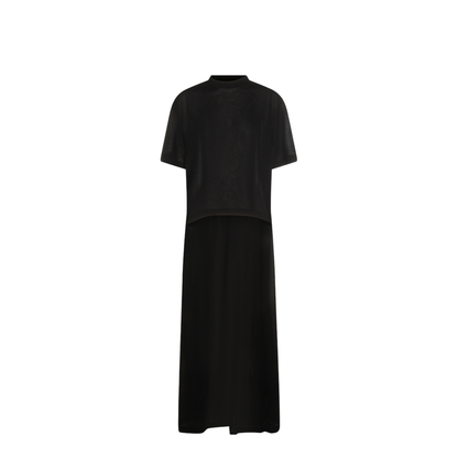 Black Maxi Train T-Shirt in Cotton Jersey