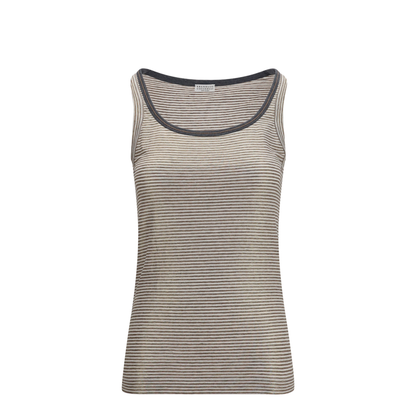 MAYFEYR - Brunello Cucinelli - Striped Linen Lamé Jersey Tank Top With Glossy Finishes - MQ977DU530