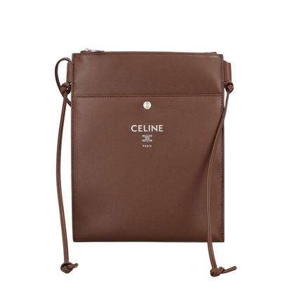 Logo Printed Sharp Leather Crossbody Bag - Brown