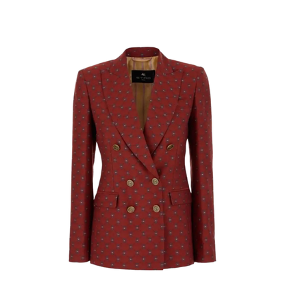 Paisley Print Double Breasted Blazer Red