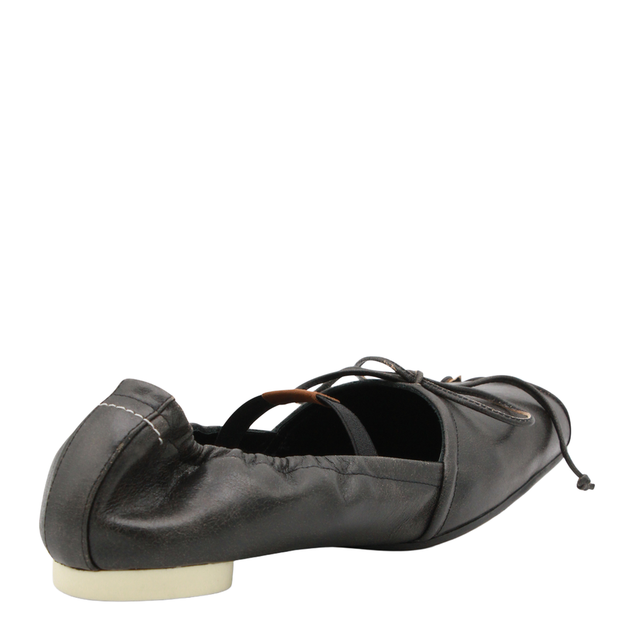 Square-toe ballerinas in brown calfskin leather