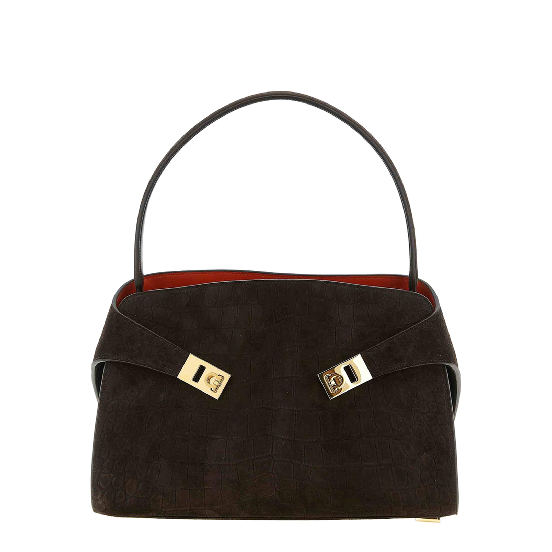Hug Medium Crocodile-Print Suede Shoulder Bag - Testa di Moro