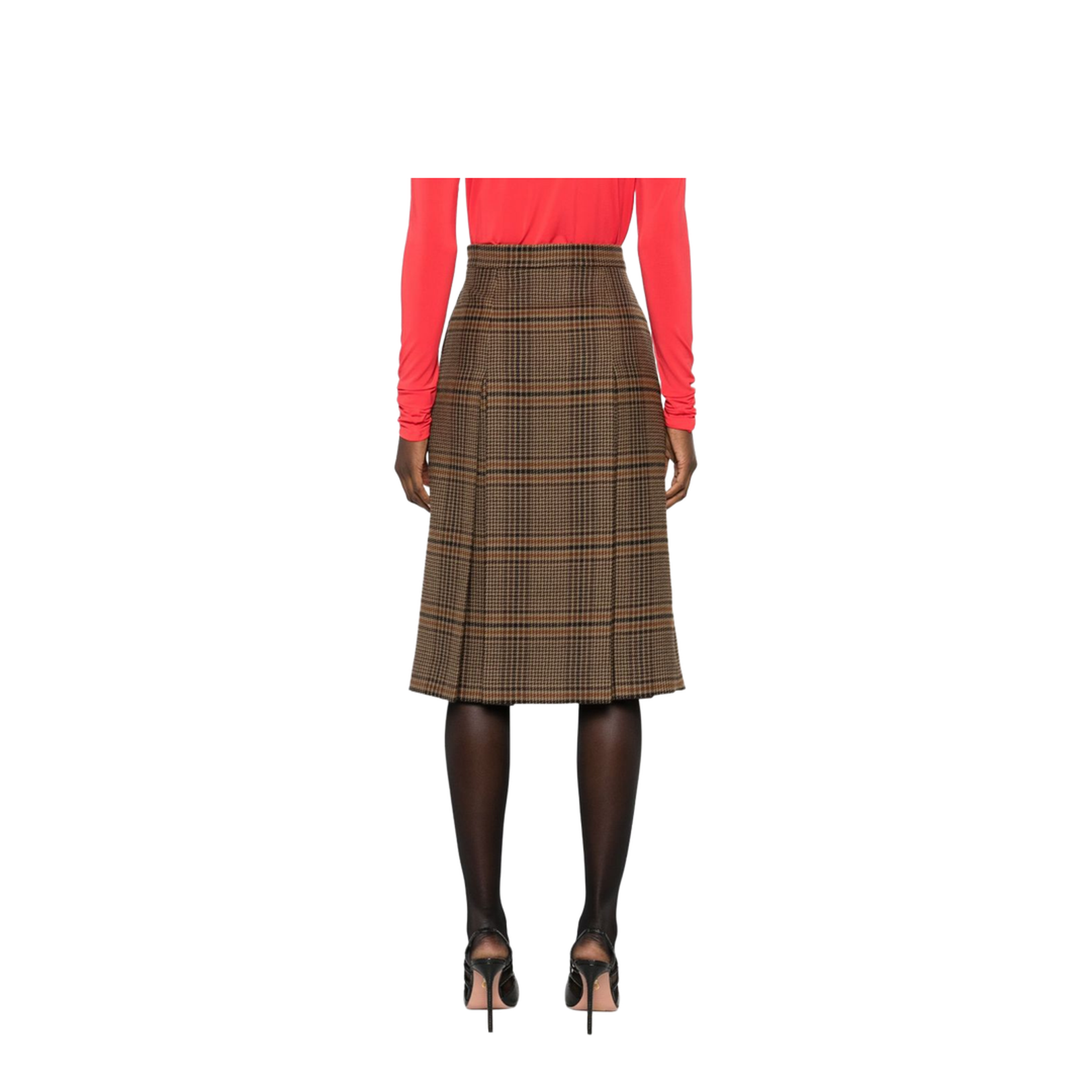 Midi Skirt in Prince of Wales Wool and Cashmere