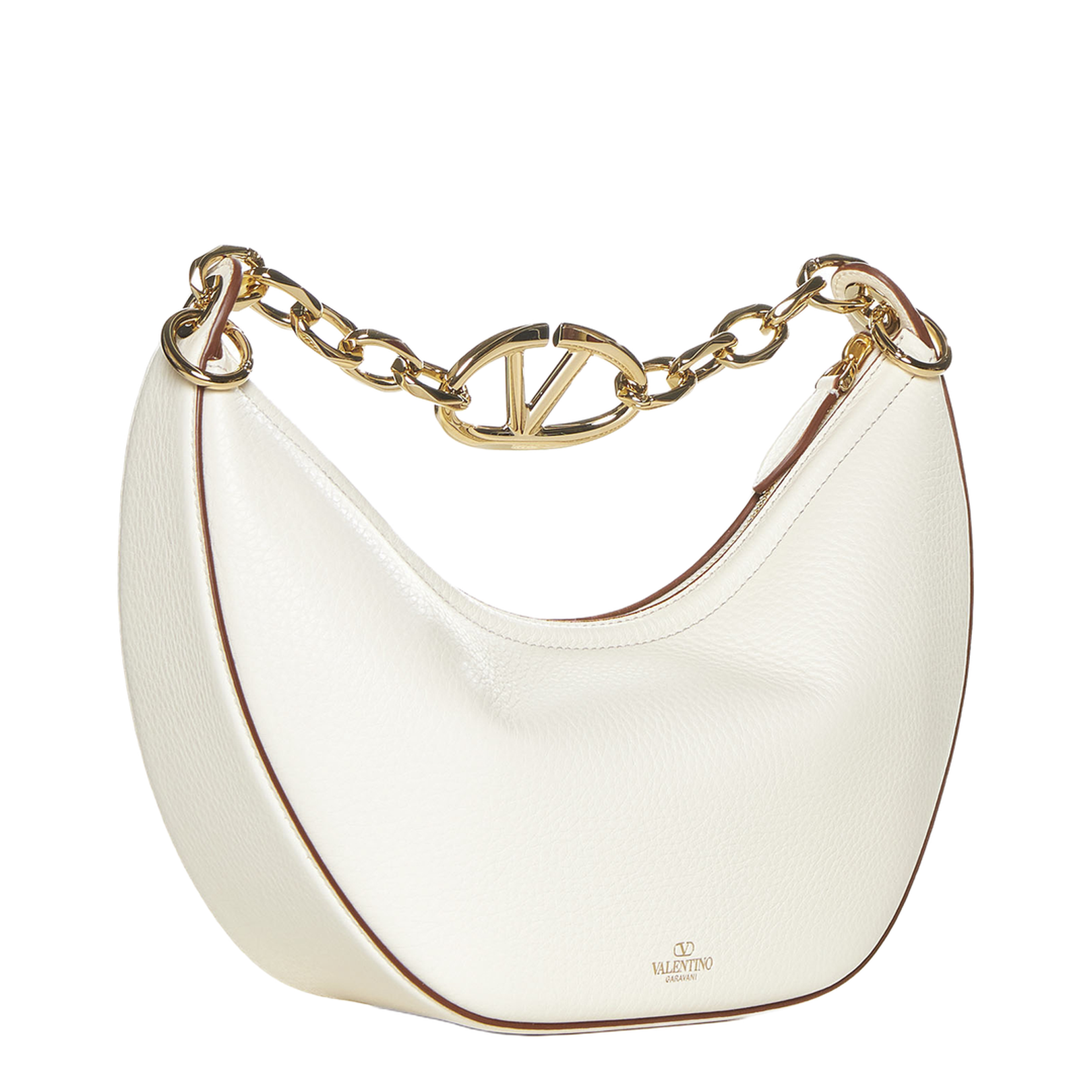Ivory Leather Small Hobo Vlogo Moon Handbag
