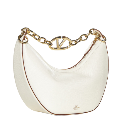 Ivory Leather Small Hobo Vlogo Moon Handbag