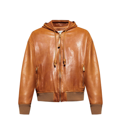Hooded Jacket in Nappa Lambskin Brown