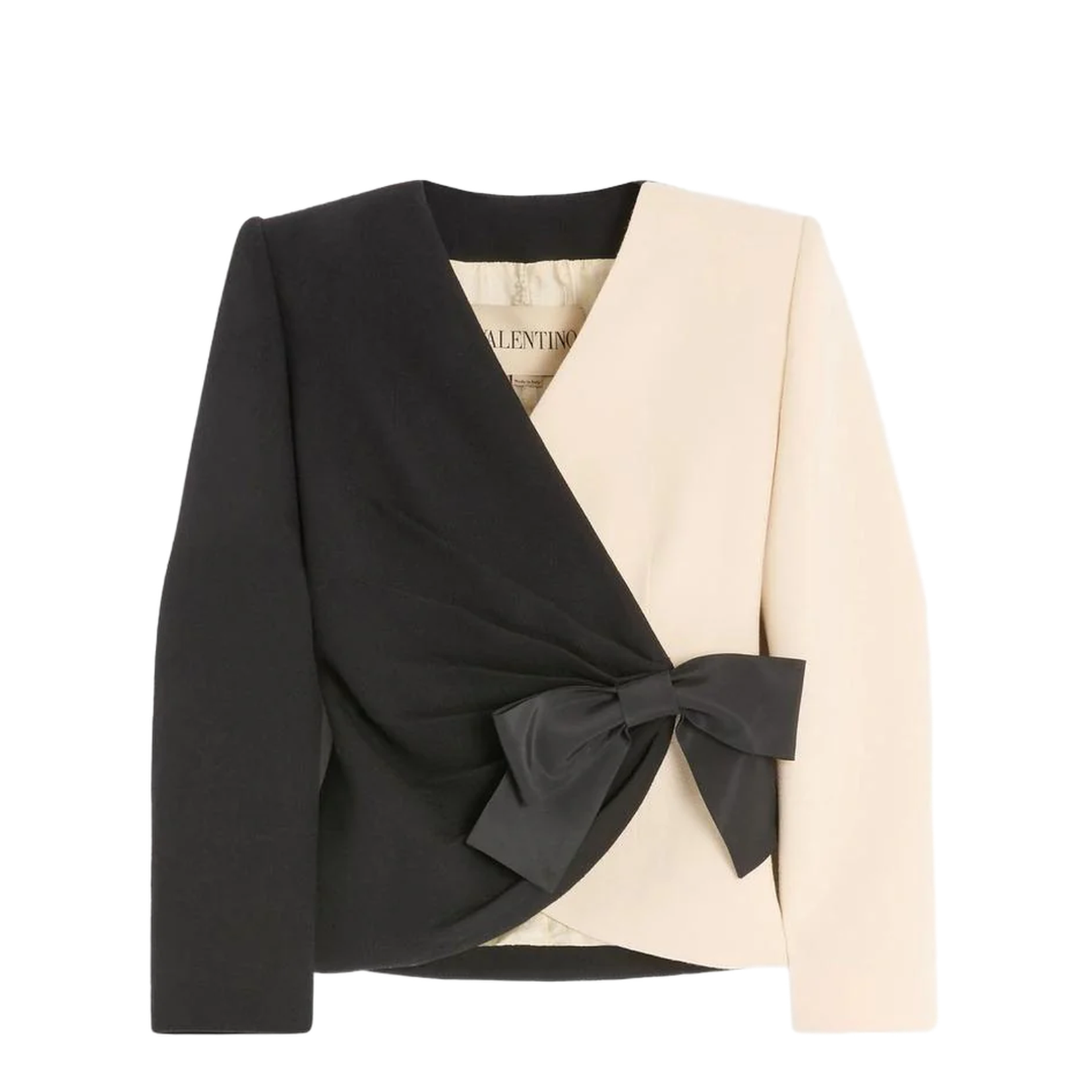 Color Block Bow Wool Chiffon Coat