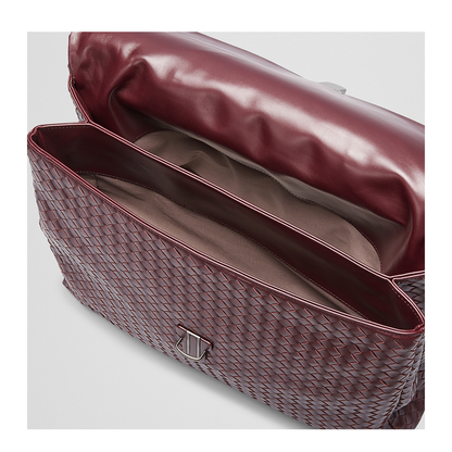 Intrecciato Large Leather Briefcase - Burgundy
