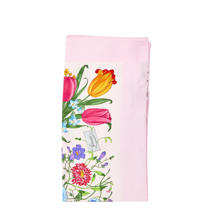 Pink Printed Silk Twill Scarf