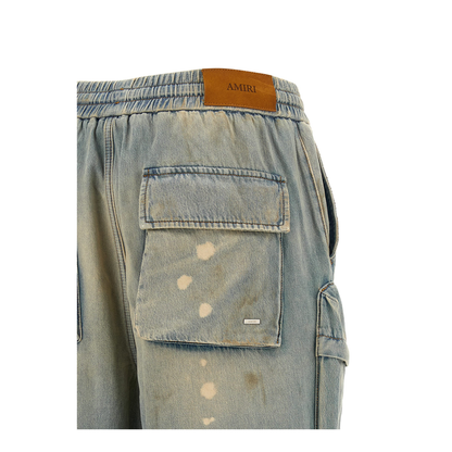 Cargo-Pockets Drawstring Jeans Blue
