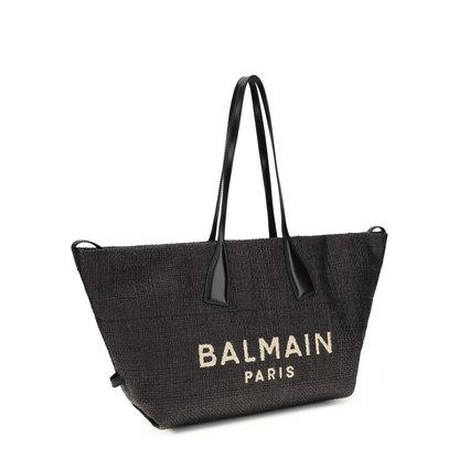 MAYFEYR - Balmain - Track Shoulder Bag In Leather And Raffia - GN1FI015TRAA