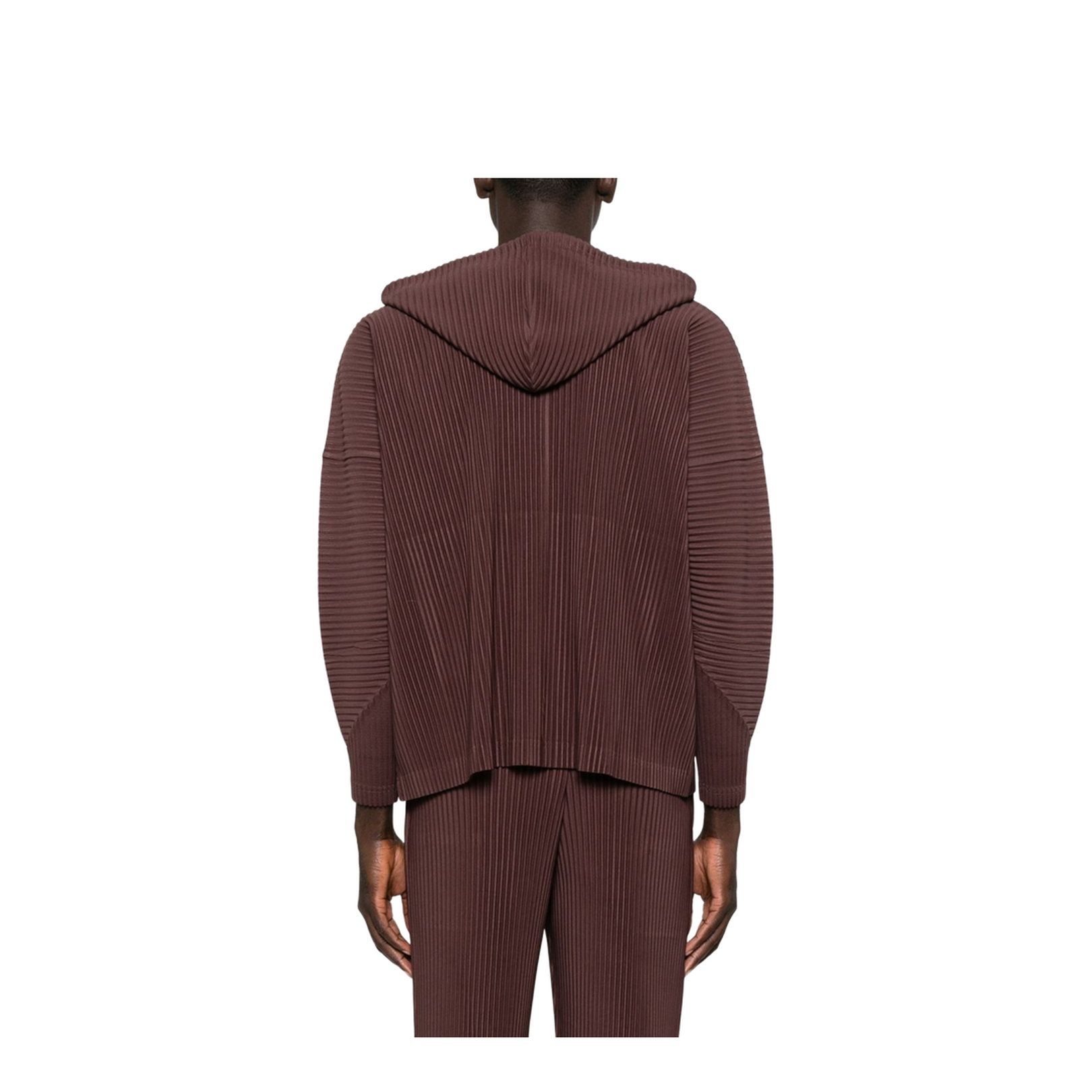 Brown Pleated Texture Hooded Long Sleeve Top