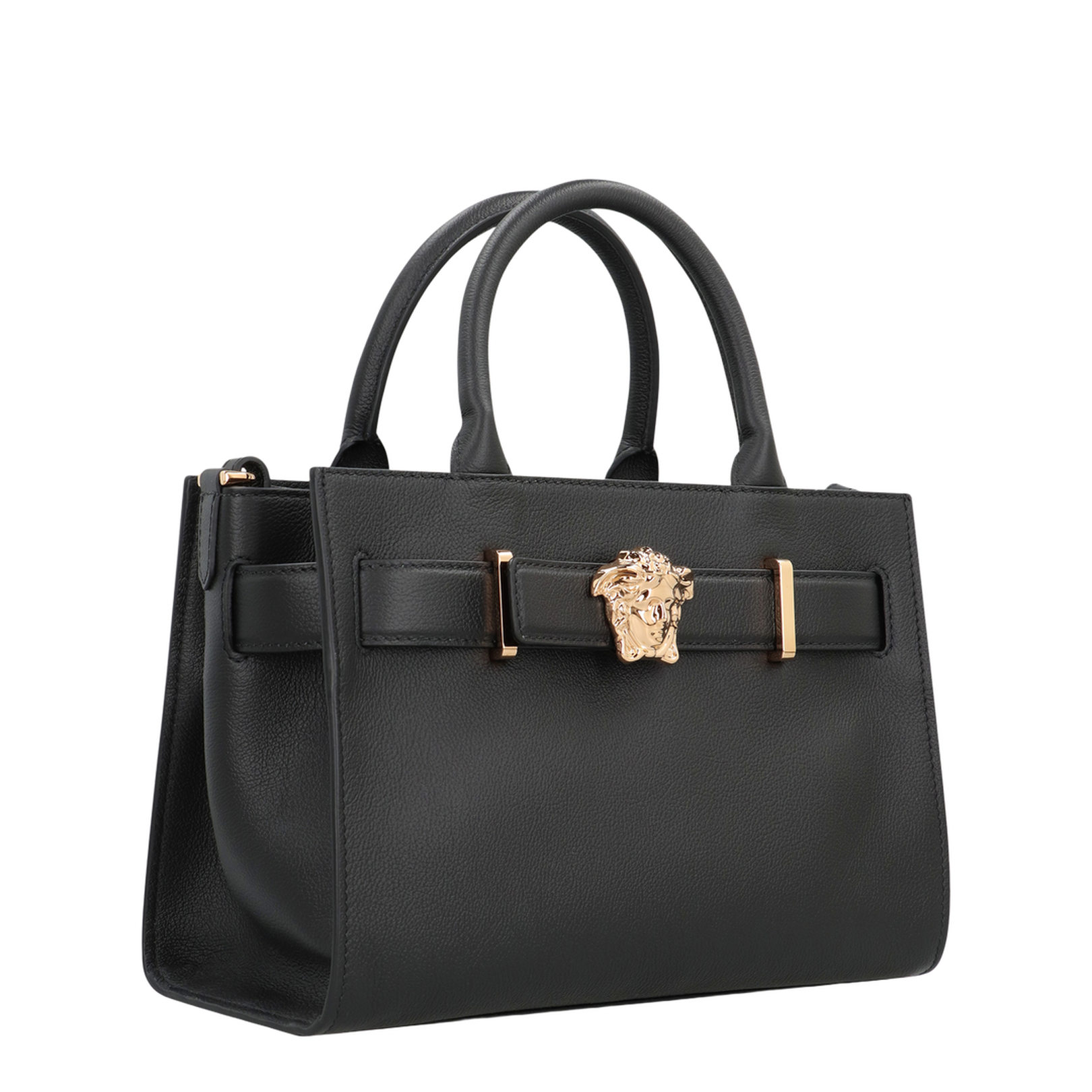 Medusa Black Leather Hand Bag