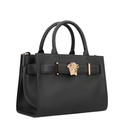 Medusa Black Leather Hand Bag