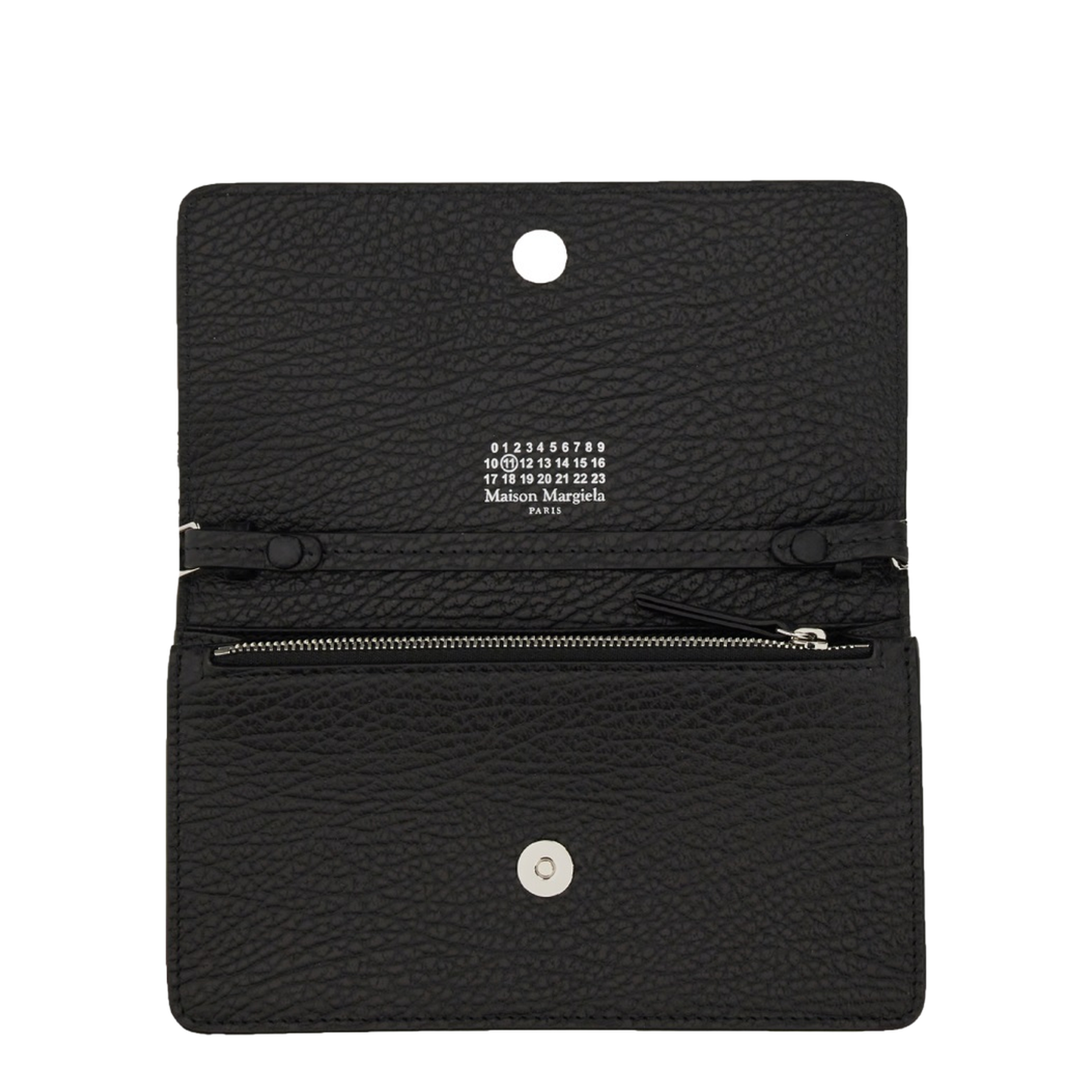 Four Stitches Medium Grainy Calf Leather Chain Wallet - Black