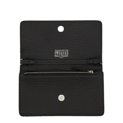 Four Stitches Medium Grainy Calf Leather Chain Wallet - Black