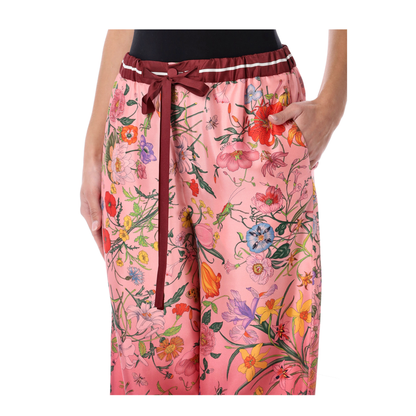 Printed Silk Pants in Pink and Rosso Ancora Red