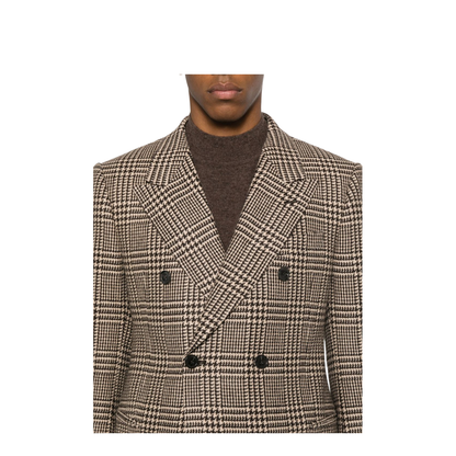 Brown Houndstooth Double Breasted Jacket