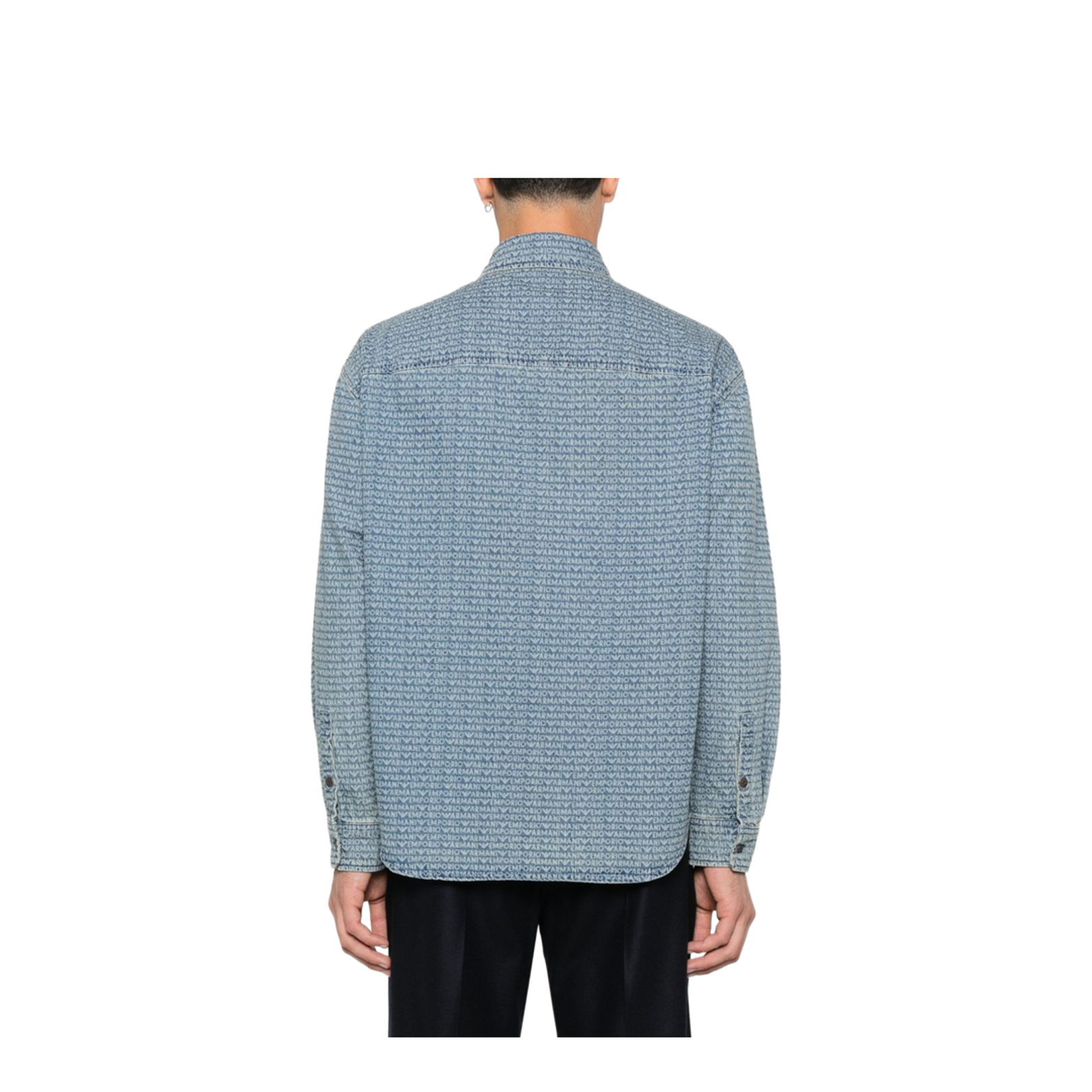 Comfort-fit denim shirt with all-over logo lettering print