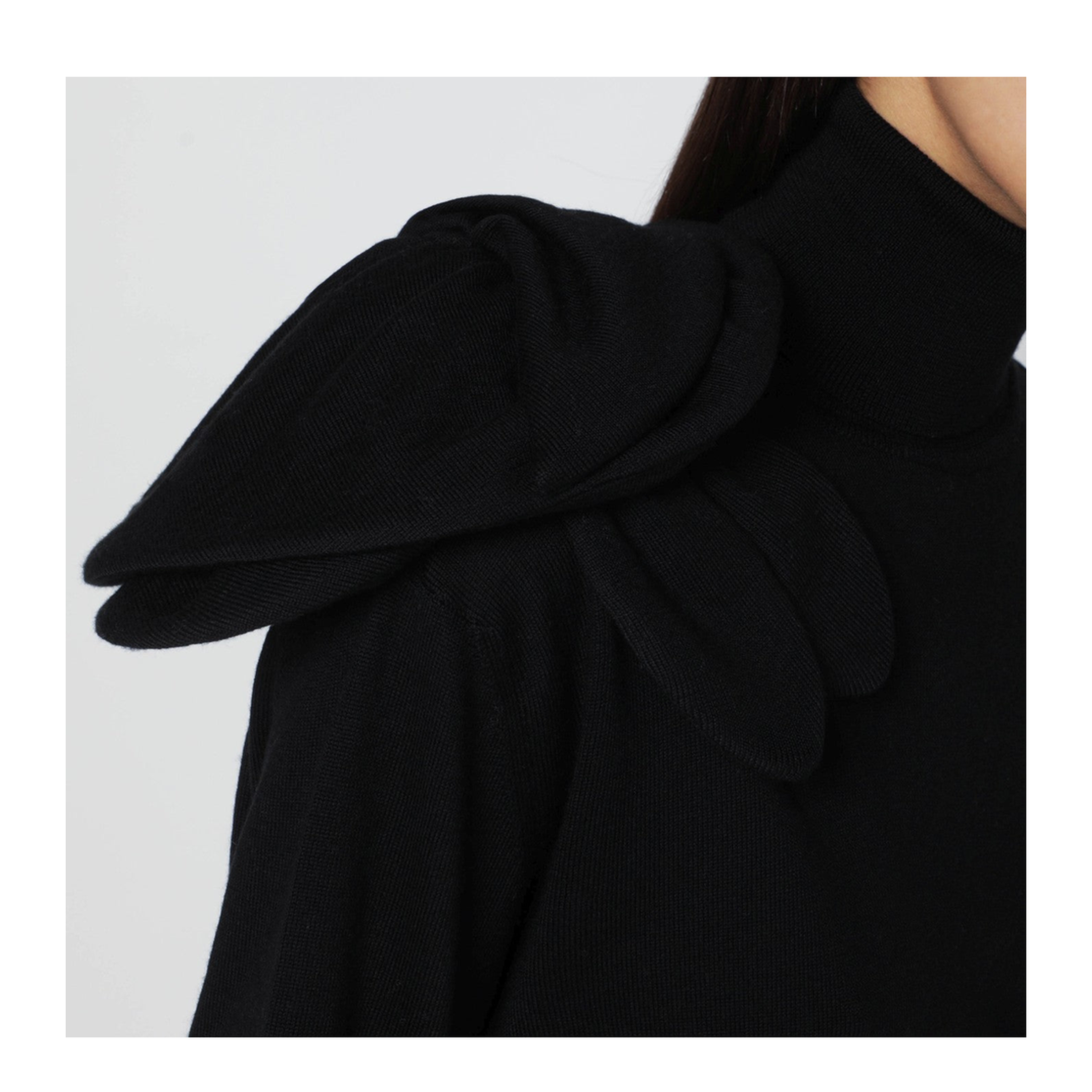 Black Turtleneck Sweater with Flower Detail