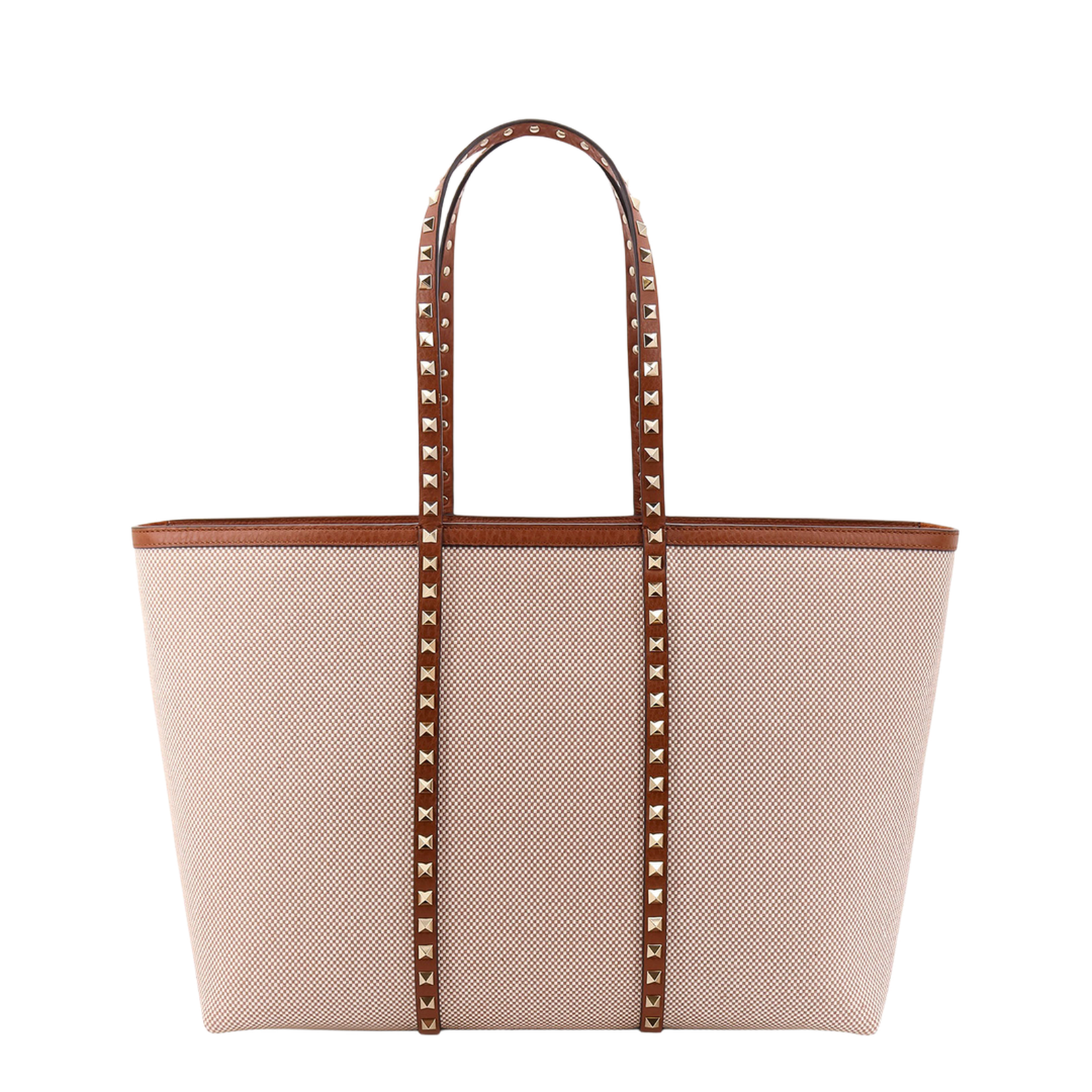 Canvas and Leather Shoulder Bag With Iconic Studs