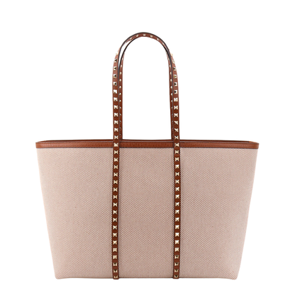 Canvas and Leather Shoulder Bag With Iconic Studs