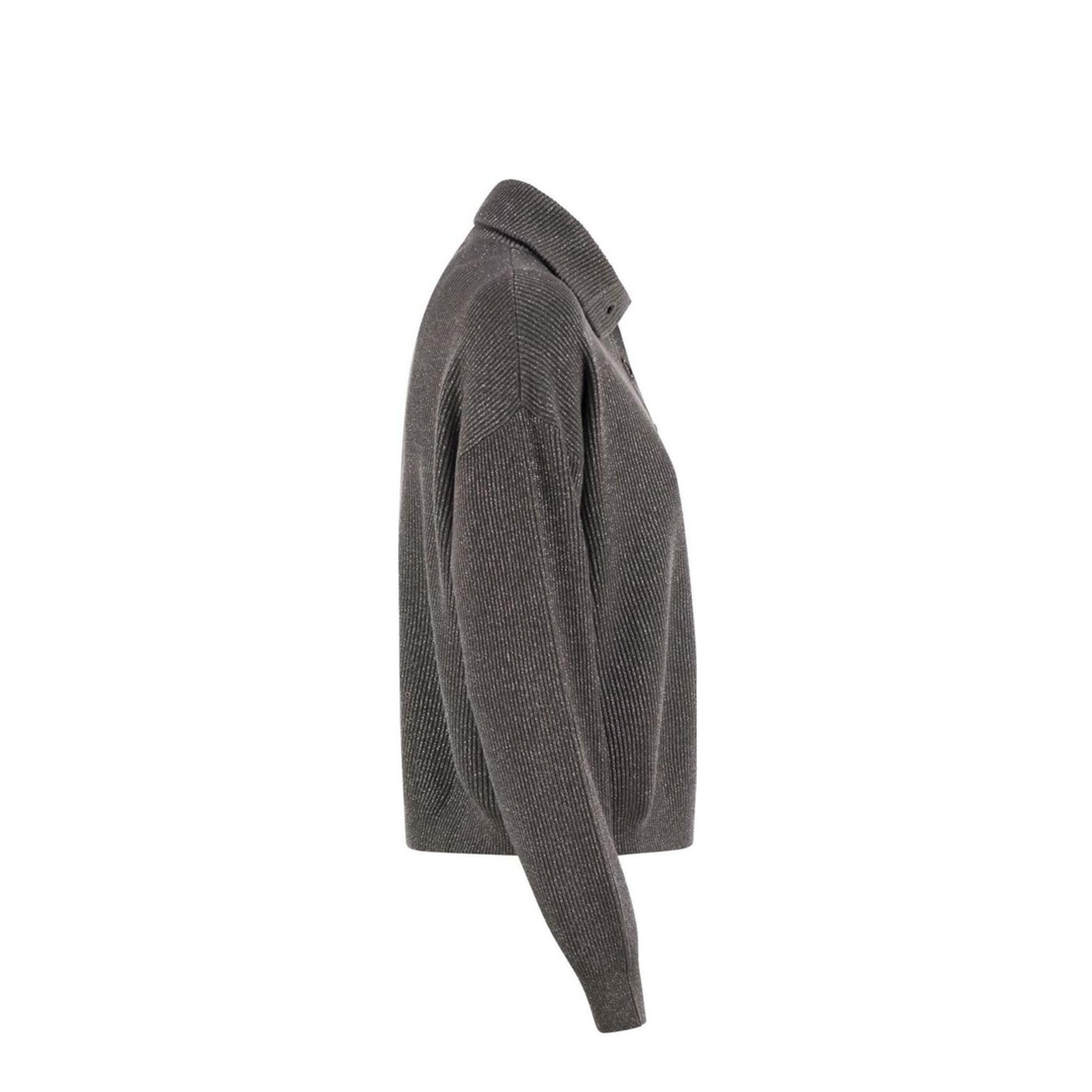 Cotton and Viscose Rib Knit High Collar