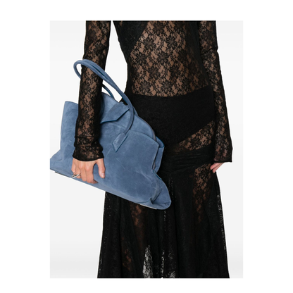 La Passeggiata Medium Suede Top Handle Bag - Sapphire Blue