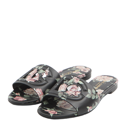 Black Slide Sandals with Cut Out Logo