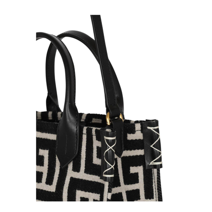 B-Army Black and White Tote Bag with Logo Patch and Monogram