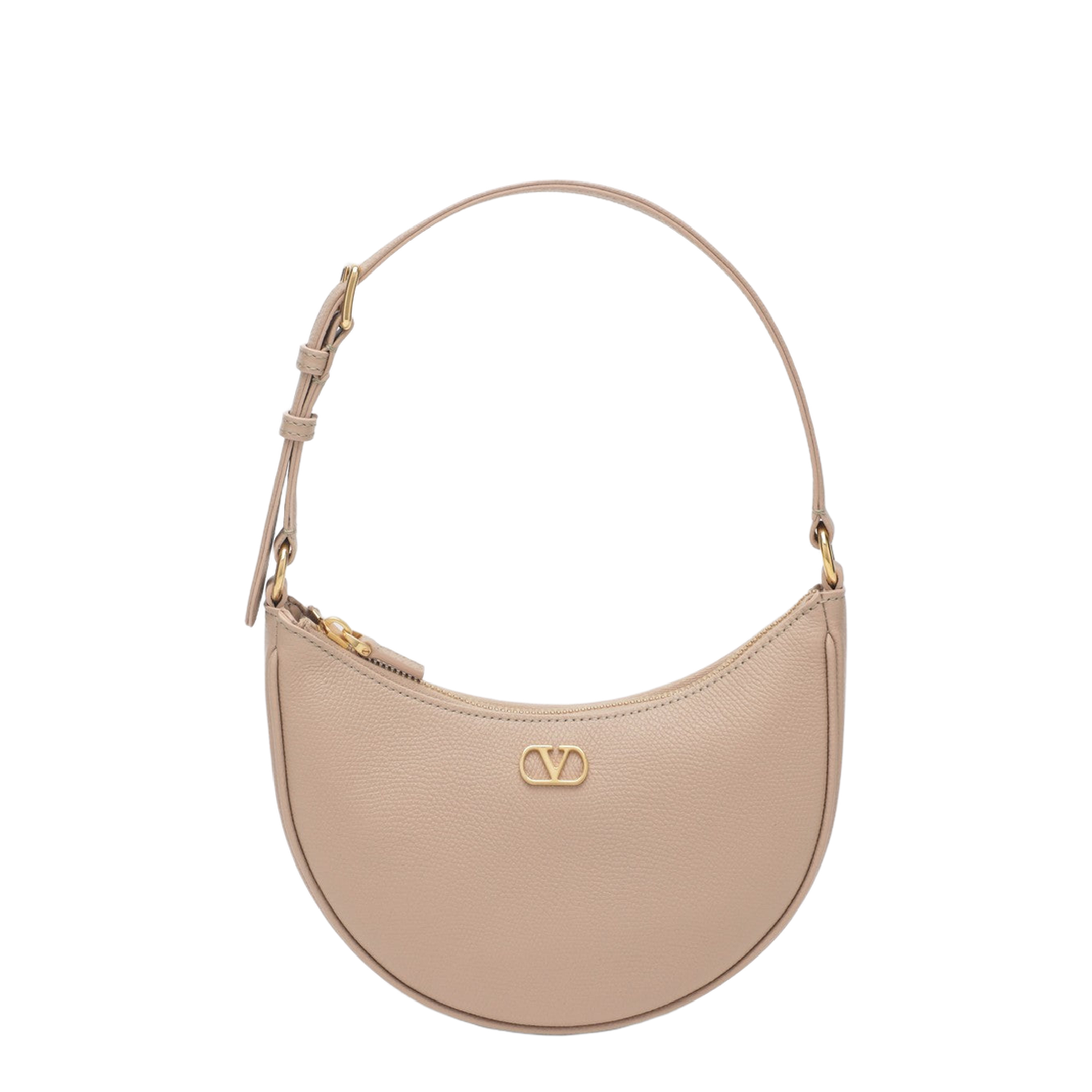 VLogo Signature Mini Calfskin Hobo Bag - Beige
