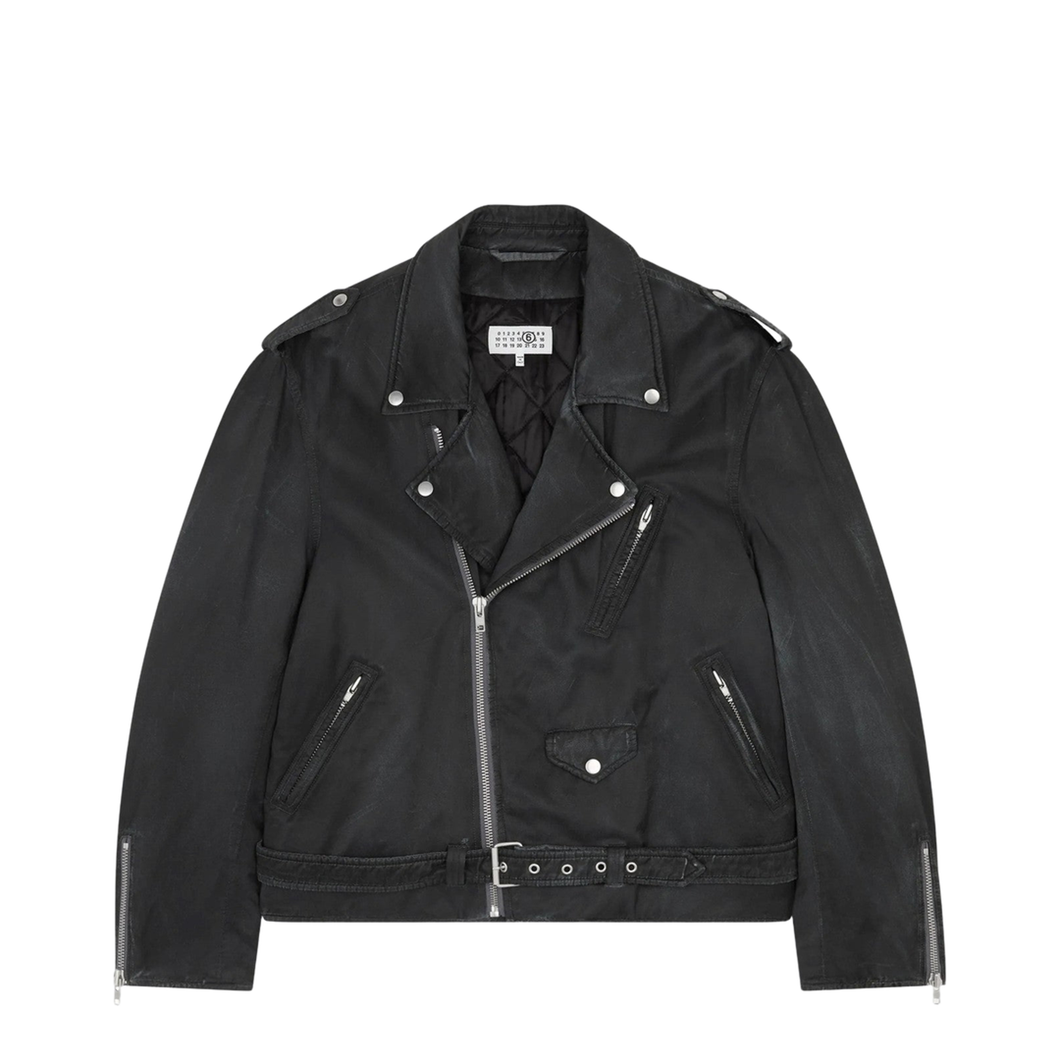 Black Jacket with Zip Fastening and Belted Waist