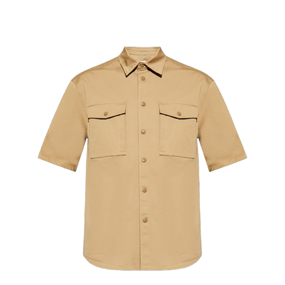 Beige Cotton Gabardine Short Sleeve Shirt