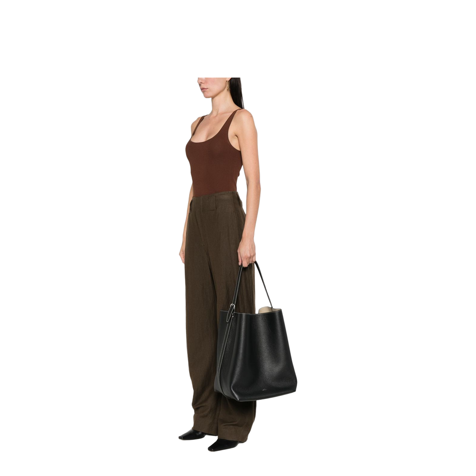 Leather Belted Tote Shoulder Bag