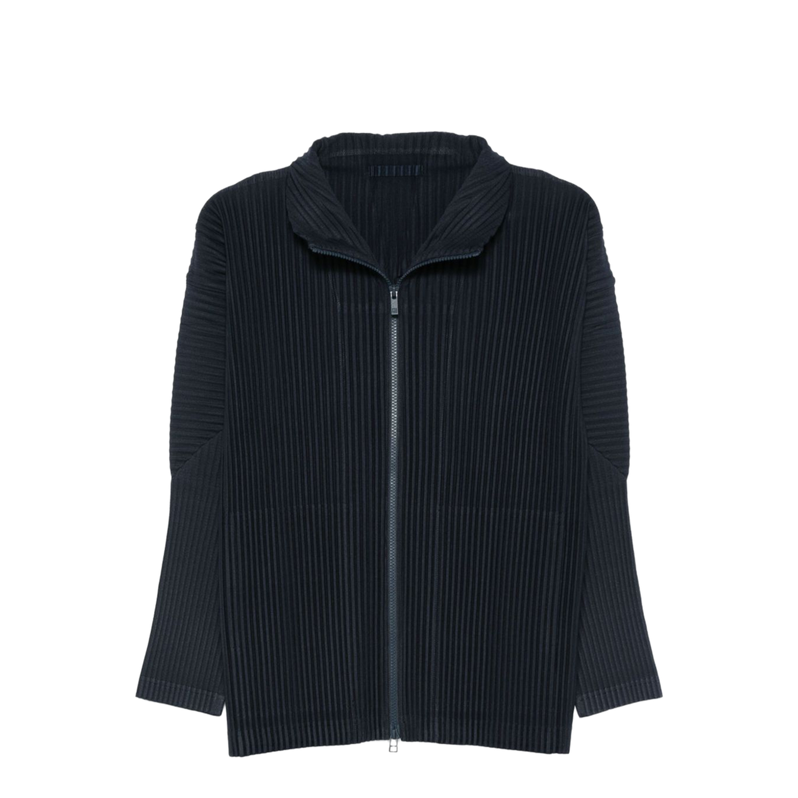 Pleated Texture Zip Fastening Stand Collar Regular Fit