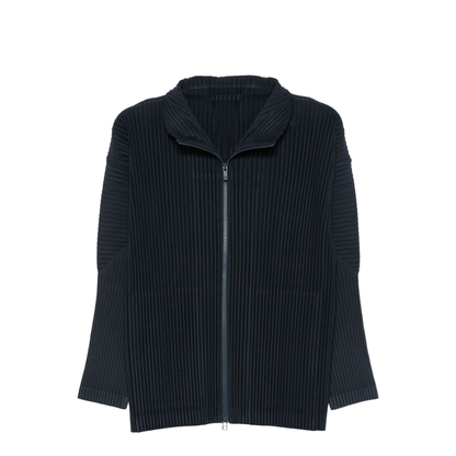 Pleated Texture Zip Fastening Stand Collar Regular Fit
