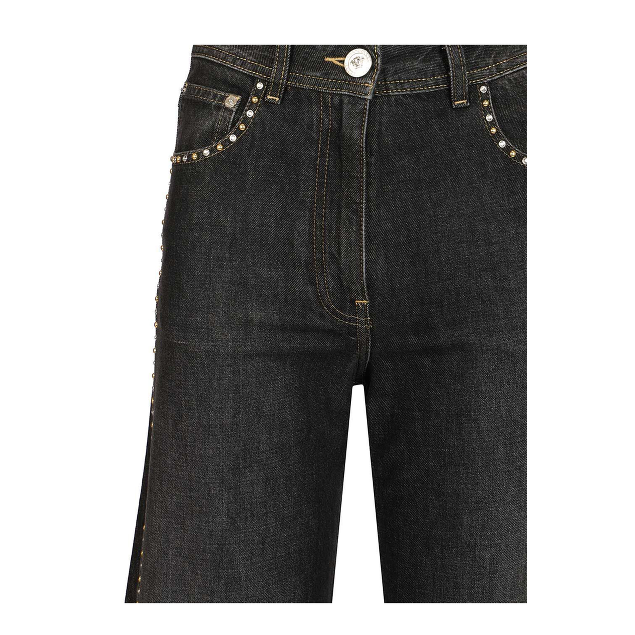 Denim Pants With Studs - Black