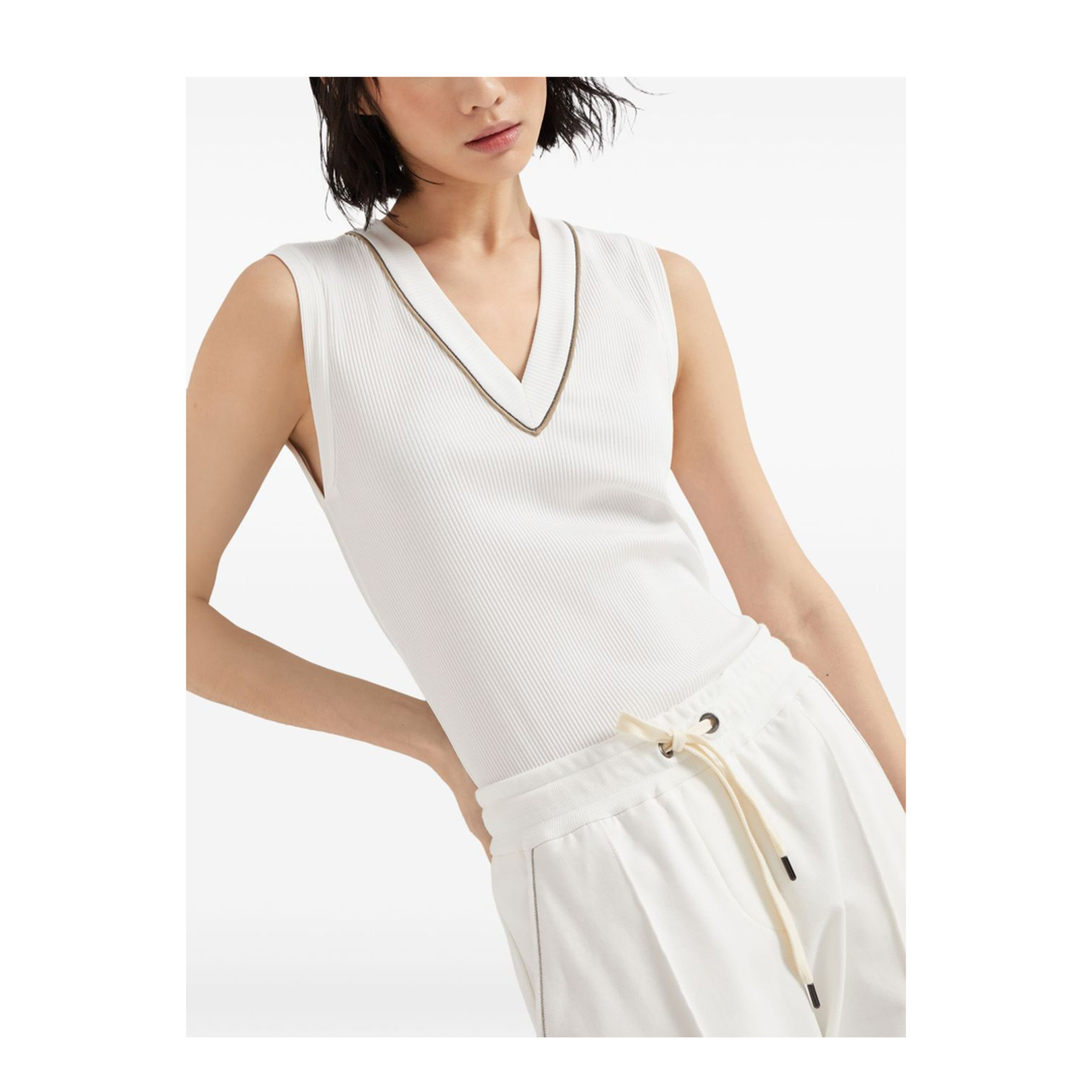 Ribbed Jersey Top in Off-White