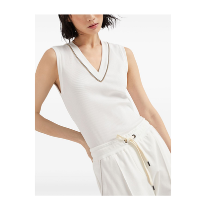 Ribbed Jersey Top in Off-White