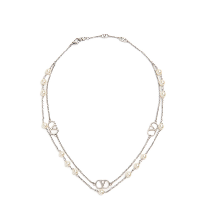 Vlogo Signature Metal Necklace With Swarovski Pearls