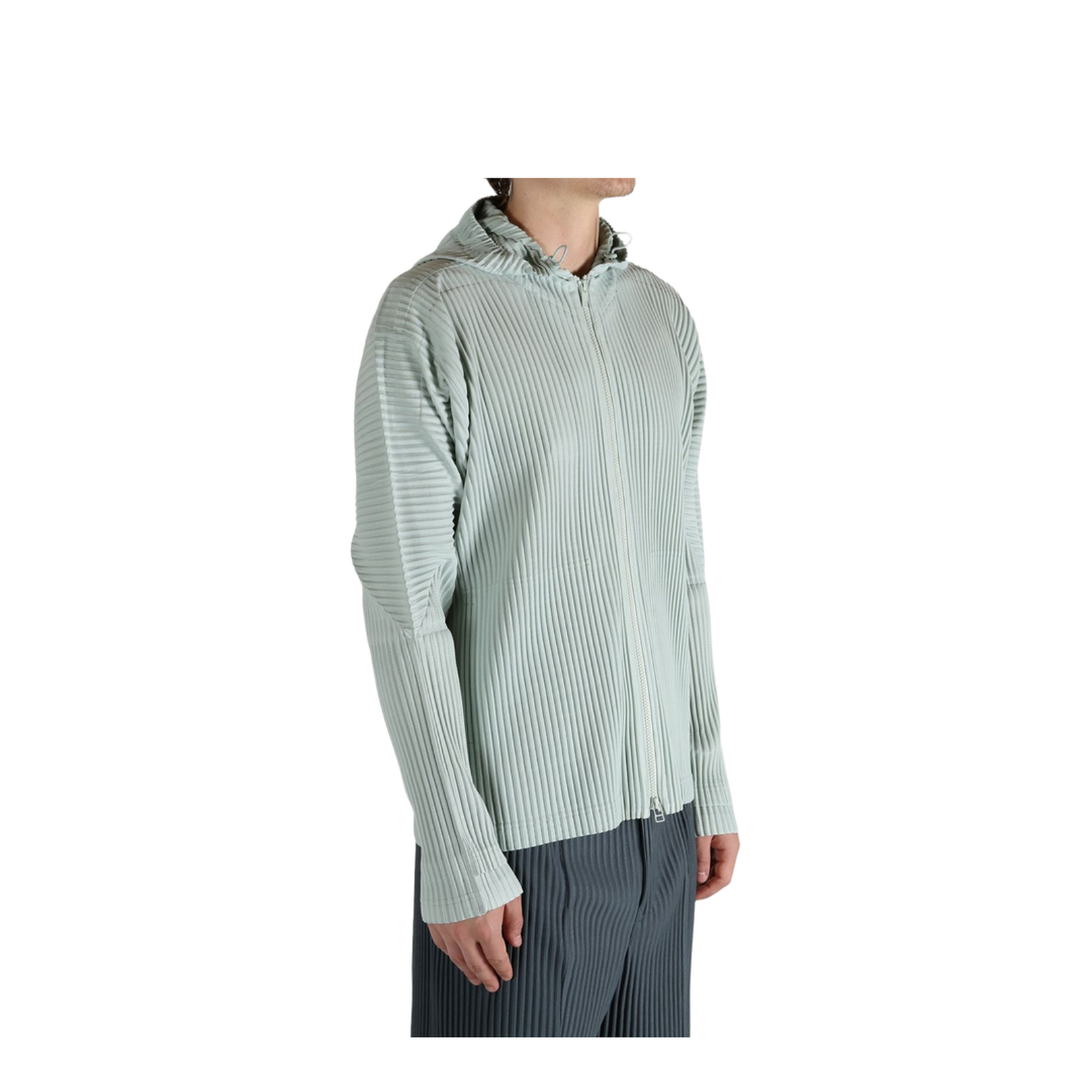 Light Green Pleated Design Zip Front Fastening Hooded Jacket