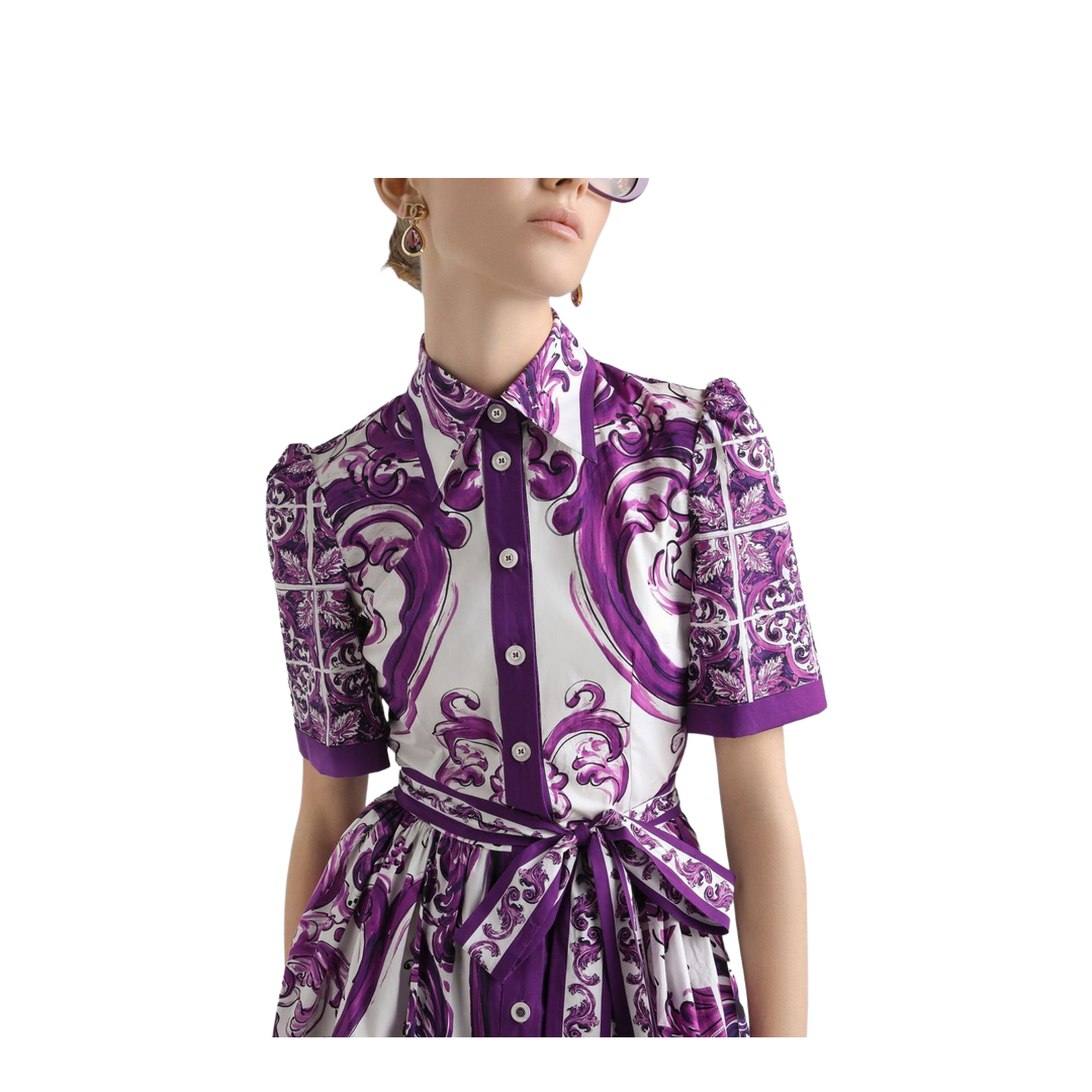 Majolica-print poplin shirt dress