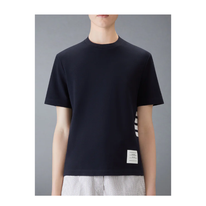 MAYFEYR - Thom Browne - Short Sleeve Tee With Engineered 4 Bar Stripe In Classic Pique - FJS207A00050415