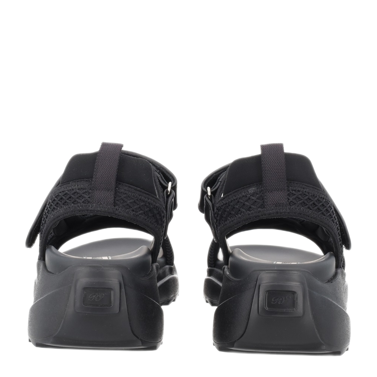On The Run Black Leather And Textile Sandals