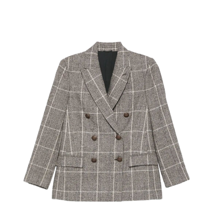 MAYFEYR - Brunello Cucinelli - Alpaca And Wool Prince Of Wales Double-Breasted Blazer With Monili - MV4037053