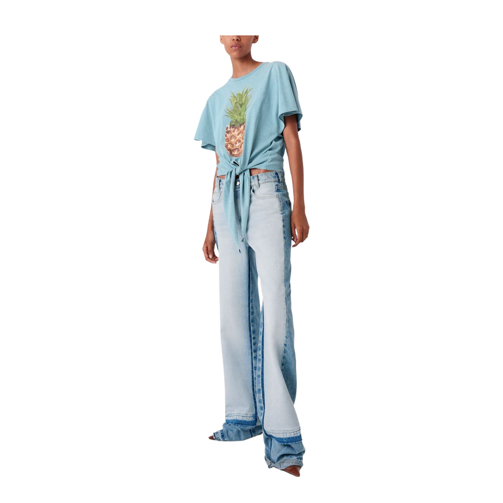 Pineapple Tie-front Cotton T-Shirt