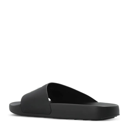 Label Flat Mules in Black Rubber