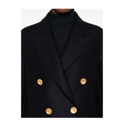 Navy Blue Gold-Button Double-Breasted Coat