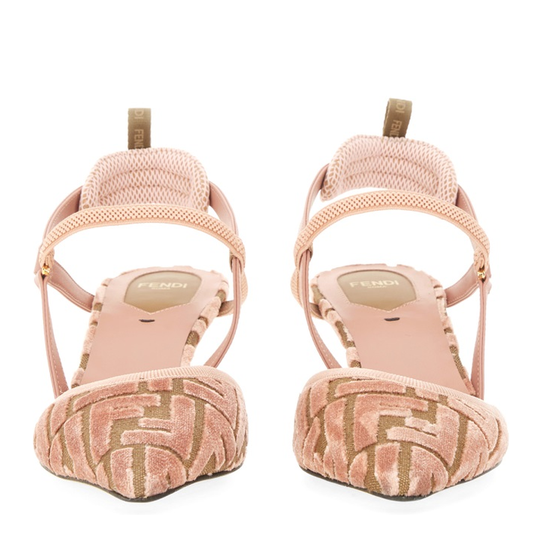 Pink Leather FF-Pattern Slingback Strap Pointed Toe Kitten Heel